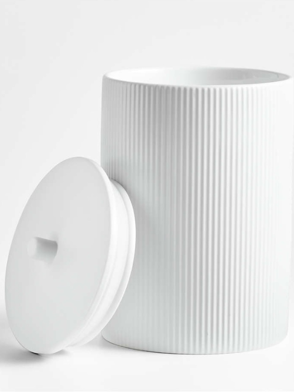 New! Crate&Barrel White Ribbed Ceramic Canister with Lid size Extra-Large